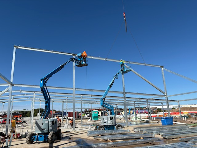Structural steel warehouse frame installation