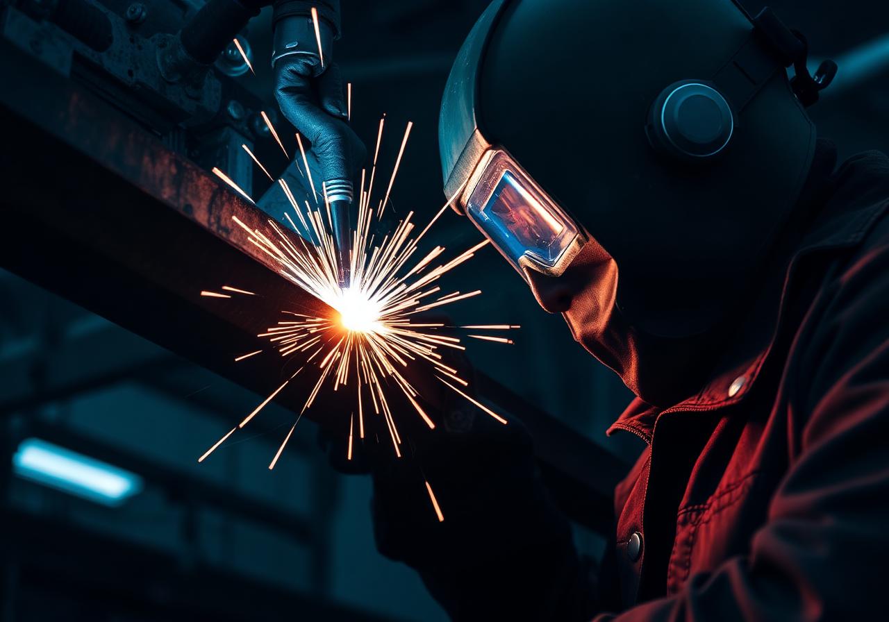 Trade-qualified welder working on structural steel